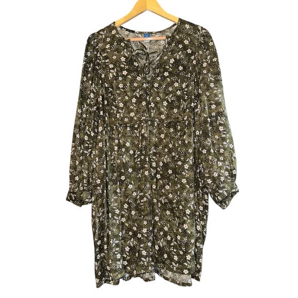 Old Navy Corset Front Tie Floral Dress XL Pockets Spring Cottage Prairie Green - Picture 2 of 9